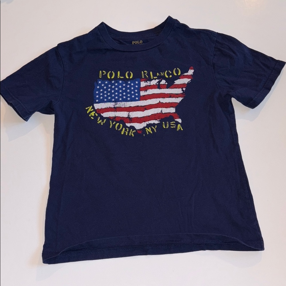 Polo by Ralph Lauren Blue Short Sleeve Tee Boys Medium PATRIOTIC USA SIZE 10/12